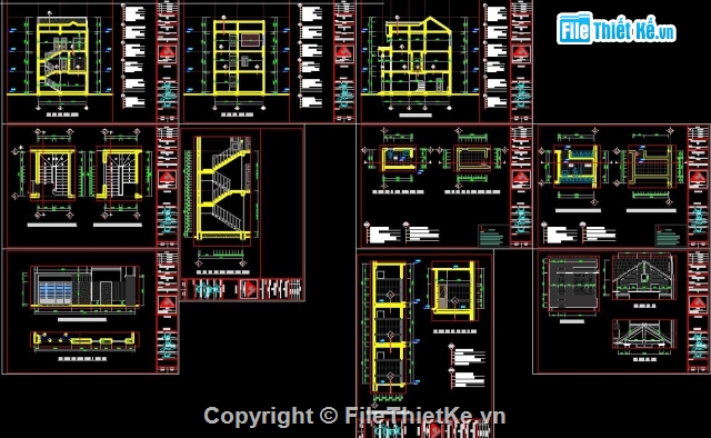 3 tầng,biệt thự 3 tầng,biệt thự hiện đại,bàn vẽ cad biệt thự